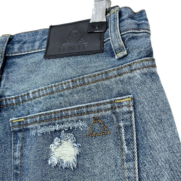 UNIF Denim Shorts Women’s 28 High-Rise Raw Hem Grunge Y2K Distressed - Picture 8 of 14